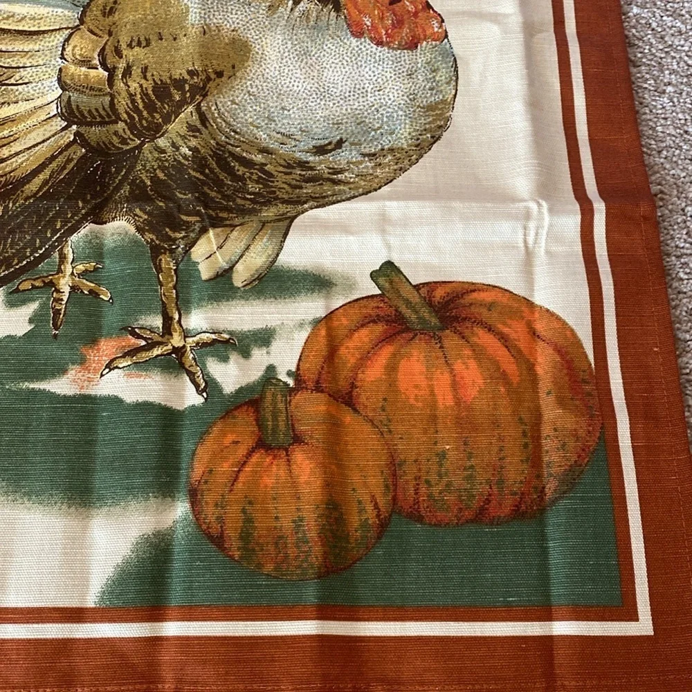 Williams Sonoma Linen Thanksgiving Turkey Pumpkin Blend Tea Towel